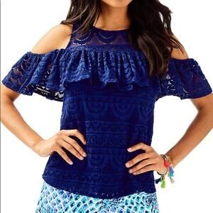Lilly Pulitzer Women’s Lyra Off The Shoulder Lace Top Size XXS Blue